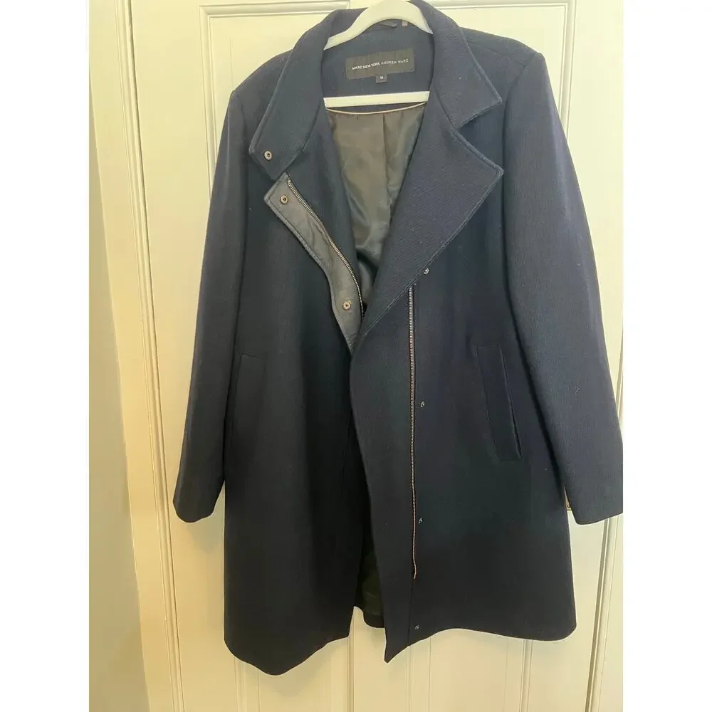 Marc New York Women's M Wool Blend Coat Navy Blue Taylor Twill Zip Jacket Collar